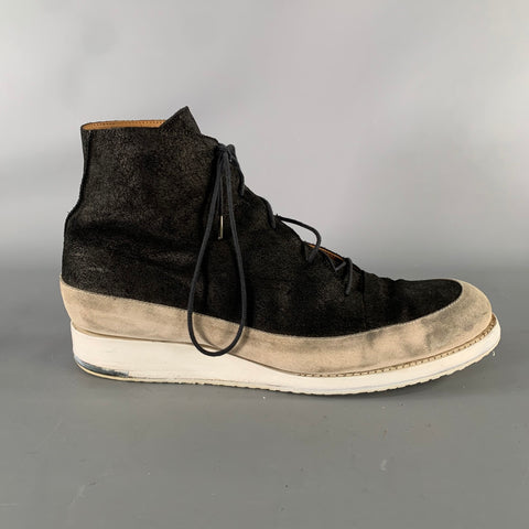 A MCDONALD Size 11 Black Grey Color Block Suede Lace Up Boots
