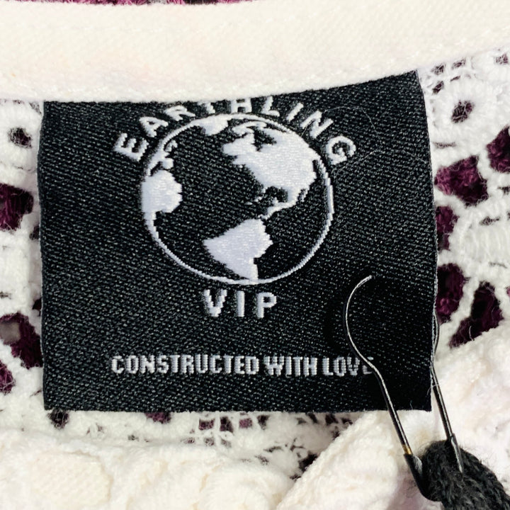 EARTHLING VIP Size M Purple White Mesh Lace Cropped T-shirt