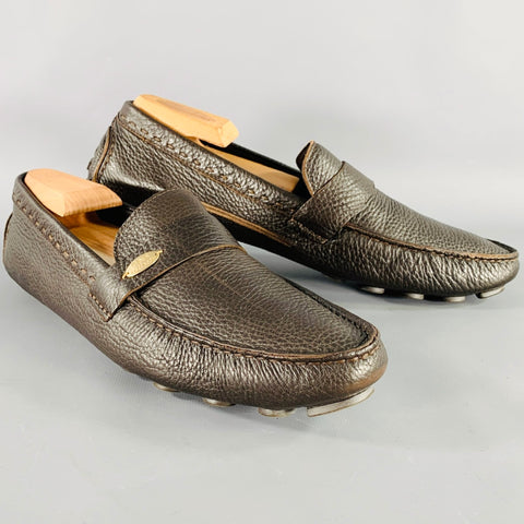 FENDI Size 8.5 Brown Pebble Grain Leather Drivers Loafers