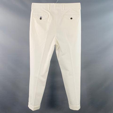 LARDINI Size 33 White Cotton Blend Pleated Button Fly Dress Pants