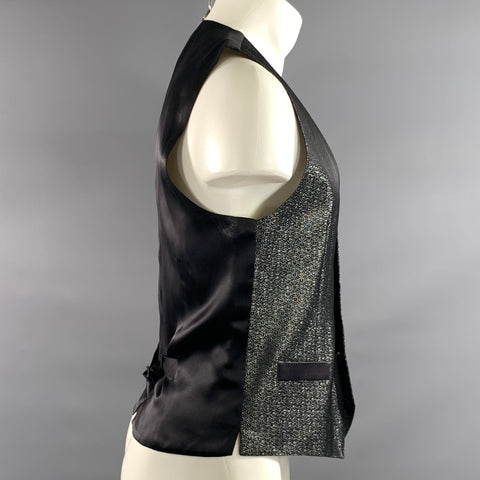 DOLCE & GABBANA Size 38 Silver Black Jacquard Acetate Blend Buttoned Vest