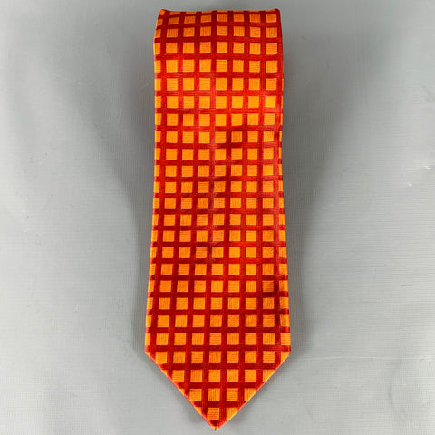 BORRELLI Orange Red Checkered Silk Jacquard Tie