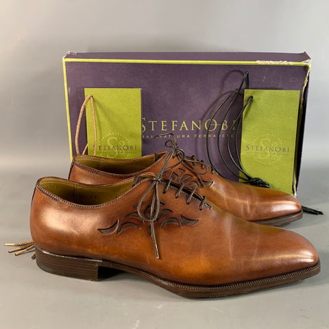 STEFANOBI Size 10  Brown Cut Out Leather Oxford Lace Up Shoes