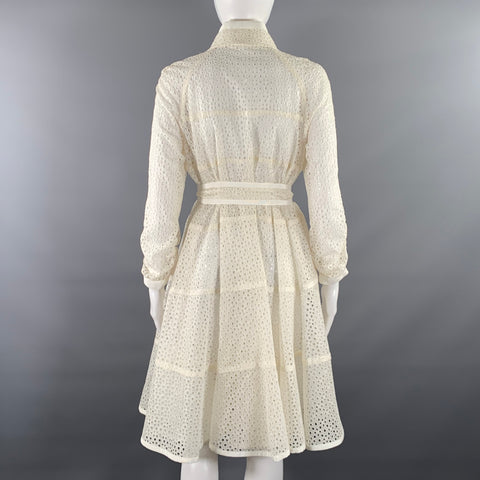 SACAI Size M Off White Beige Wool Blend Perforated Trench Coat