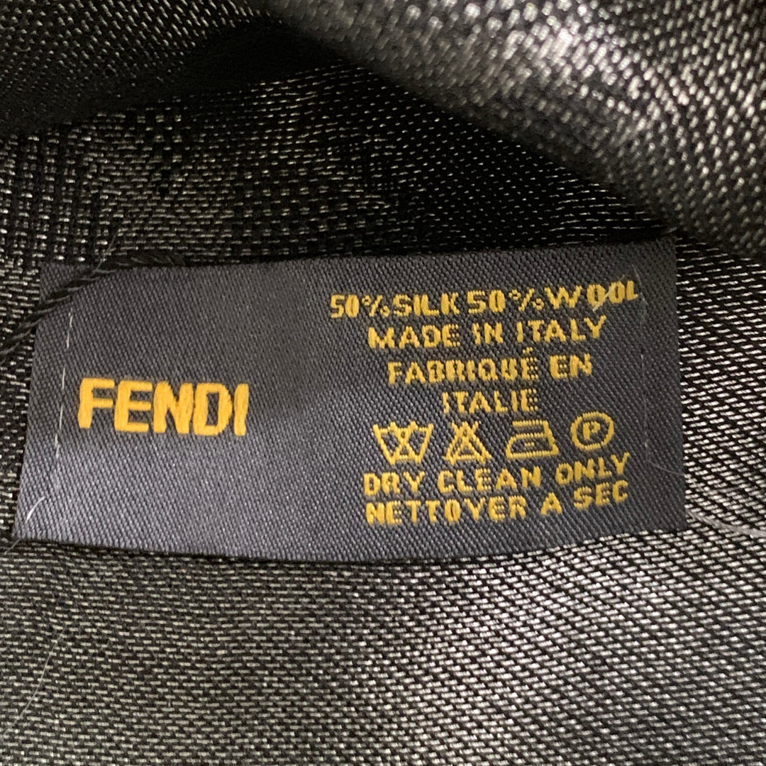 FENDI x KARL LAGERFELD Karl Lover Silver Black Silk Wool Scarf Shawl