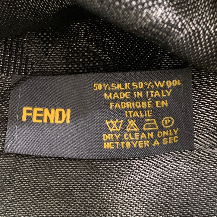 FENDI x KARL LAGERFELD Karl Lover Silver Black Silk Wool Scarf Shawl