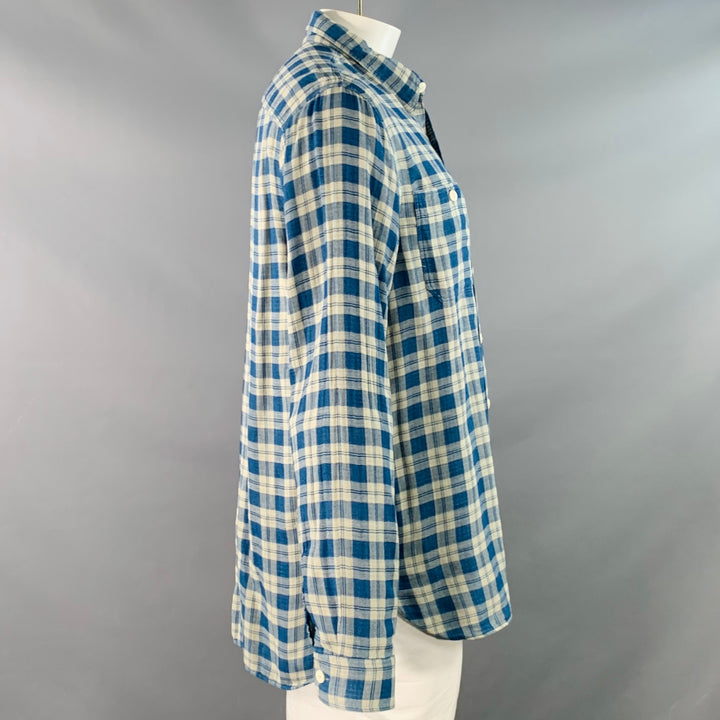 RRL by RALPH LAUREN Size XL Blue Cream Plaid Cotton Long Sleeve Shirt