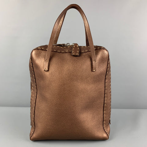FENDI SELLERIA N49-11859 Copper Contrast Stitch Pebble Grain Leather Handbag