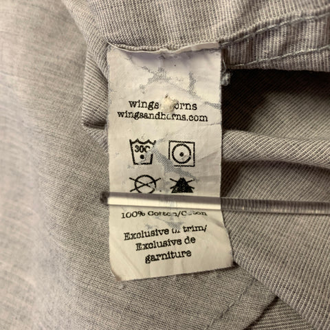 WINGS and HORNS Size XL Grey Heather Cotton Band Collar Short Sleeve Shirt
