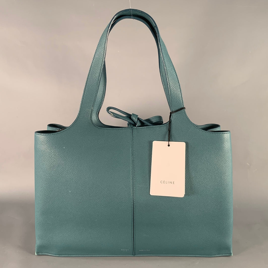 CELINE Blue Pebble Grain Leather Medium Trifold Tote Handbag