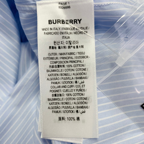 Chemise longue BURBERRY Taille S Rayures bleues et blanches Coton Embellissement en cristal Une poche Manches longues
