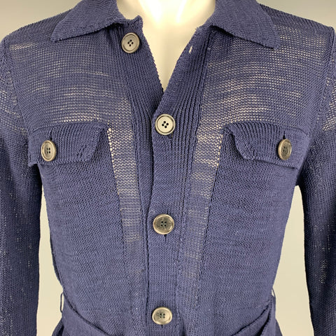 DRIES VAN NOTEN Size M Navy Knit Linen Blend Buttoned Cardigan