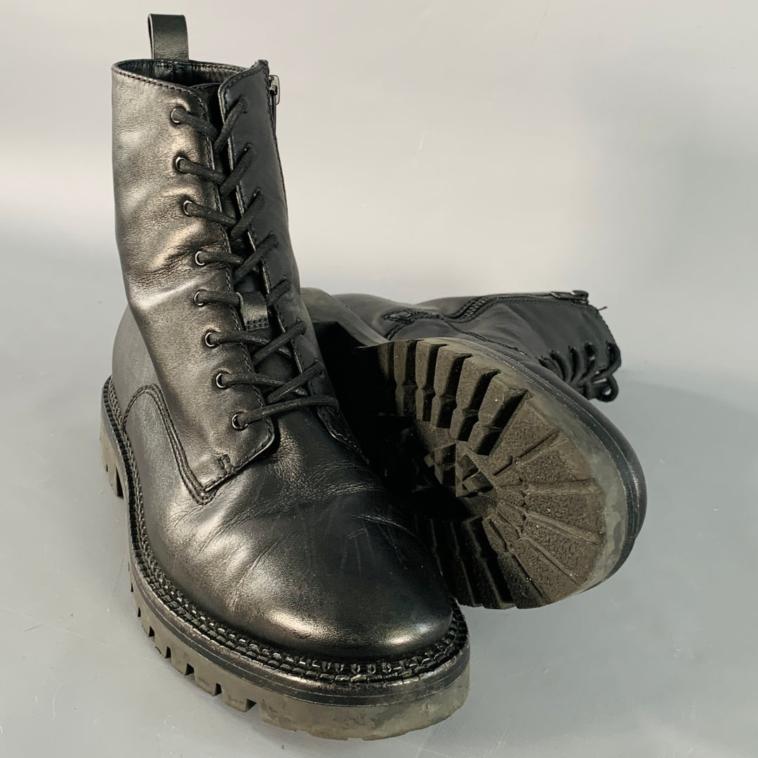 VINCE Size 9 Black Leather Lace-Up Side Zipper Combat Boots