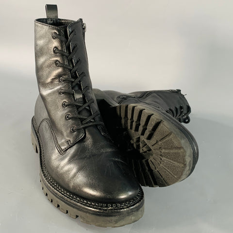VINCE Size 9 Black Leather Lace-Up Side Zipper Combat Boots