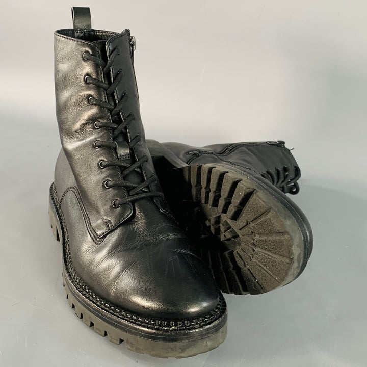VINCE Size 9 Black Leather Lace-Up Side Zipper Combat Boots