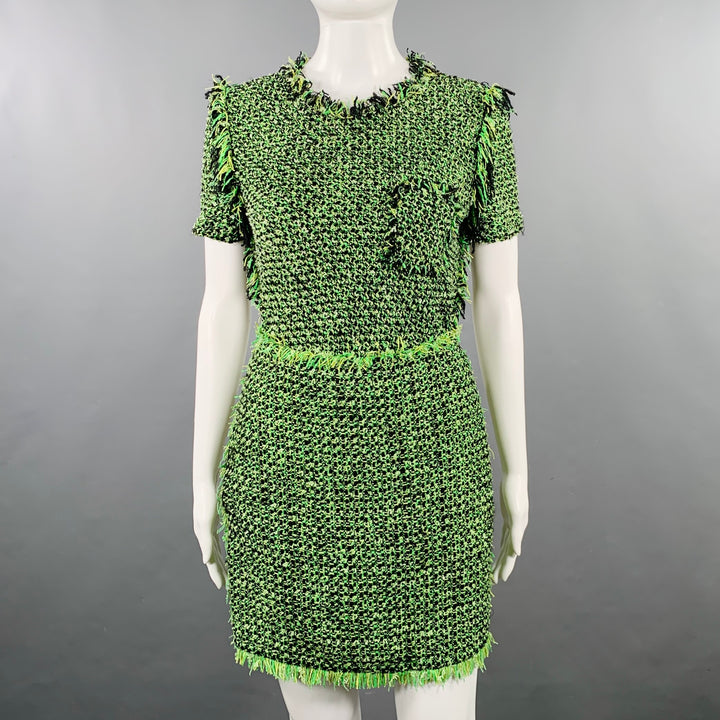 LANVIN 2012 Size 4 Green Black Cotton Blend Boucle Short Sleeve Skirt Set