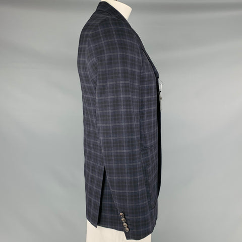 COMME des GARCONS Size L Black Navy Grey Plaid Wool Sport Coat