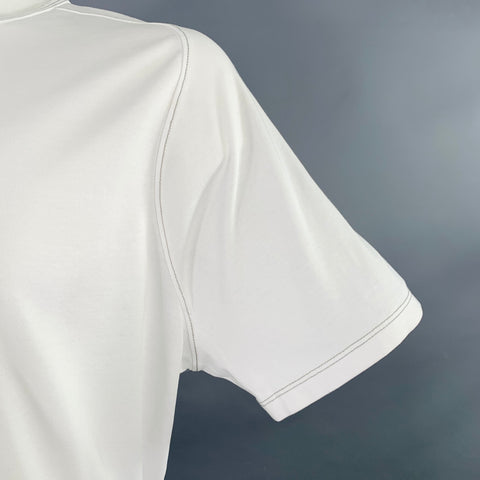 JOHN VARVATOS * États-Unis Taille XXL T-shirt en coton mélangé à surpiqûres contrastantes blanc