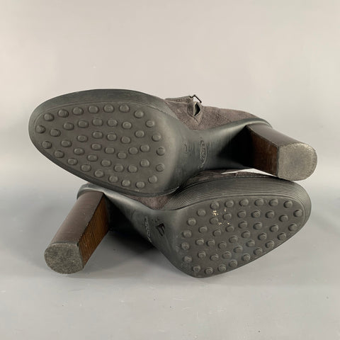 TOD'S Size 8.5 Grey Suede Platform Stacked Heel Ankle Boots