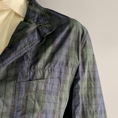 ENGINEERED GARMENTS Chest Size XL Green Navy Plaid Cotton Blend Sport Coat