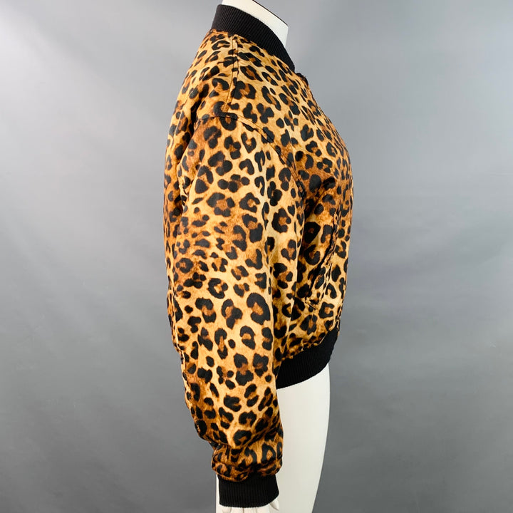 R13 Size L Brown Black Cotton Animal Print Zip Up Bomber Jacket