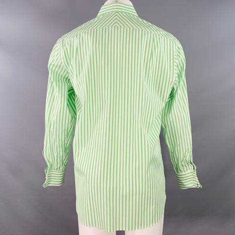 GARRICK ANDERSON Size S Green White Stripe Cotton French Cuff Long Sleeve Shirt
