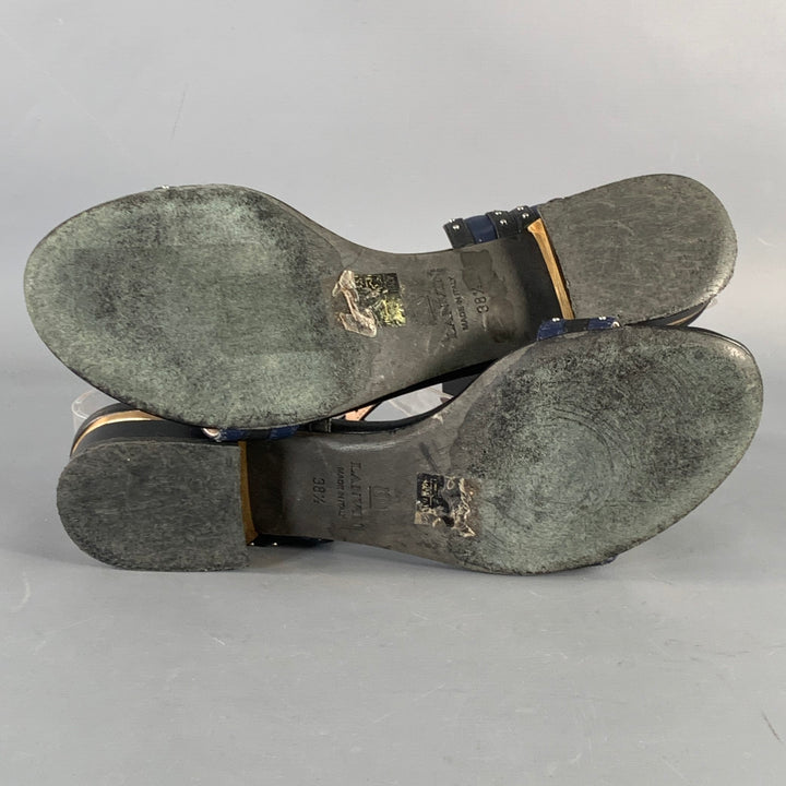 LANVIN Size 8.5 Navy Black Leather Studded Ankle Strap Sandals