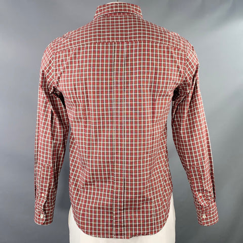 Chemise à manches longues BAND OF OUTSIDERS taille L, rouge et blanche à carreaux, en coton, avec col boutonné et une poche.