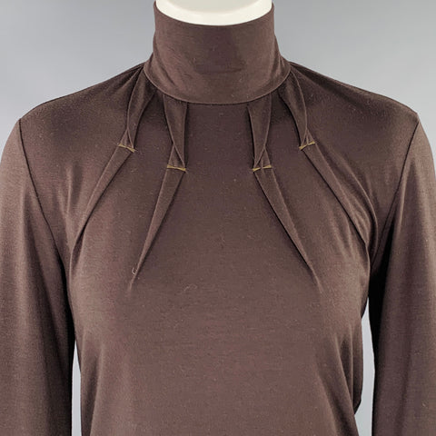 BARBARA BUI Size M Brown Polyester Blend Pleated Turtleneck Pullover