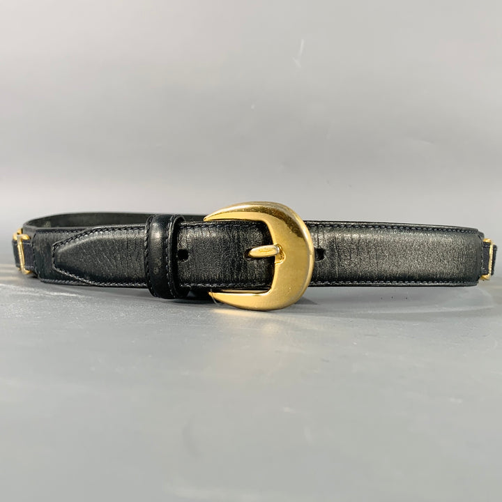 SALVATORE FERRAGAMO Size 29 Black Gold Logo Leather Belt