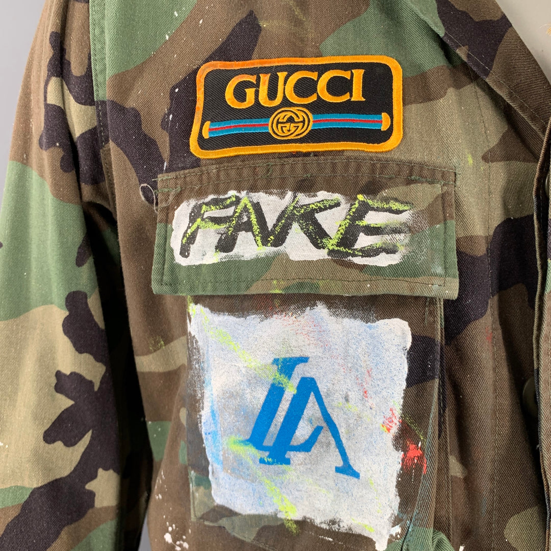 NO BRAND Size XL Green Multi Color Camouflage Handpainted Cotton Blend Jacket