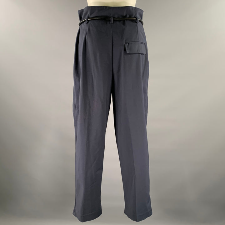 PHILLIP LIM Size 6 Navy Black Cotton Polyamide Trouser Belted Pants