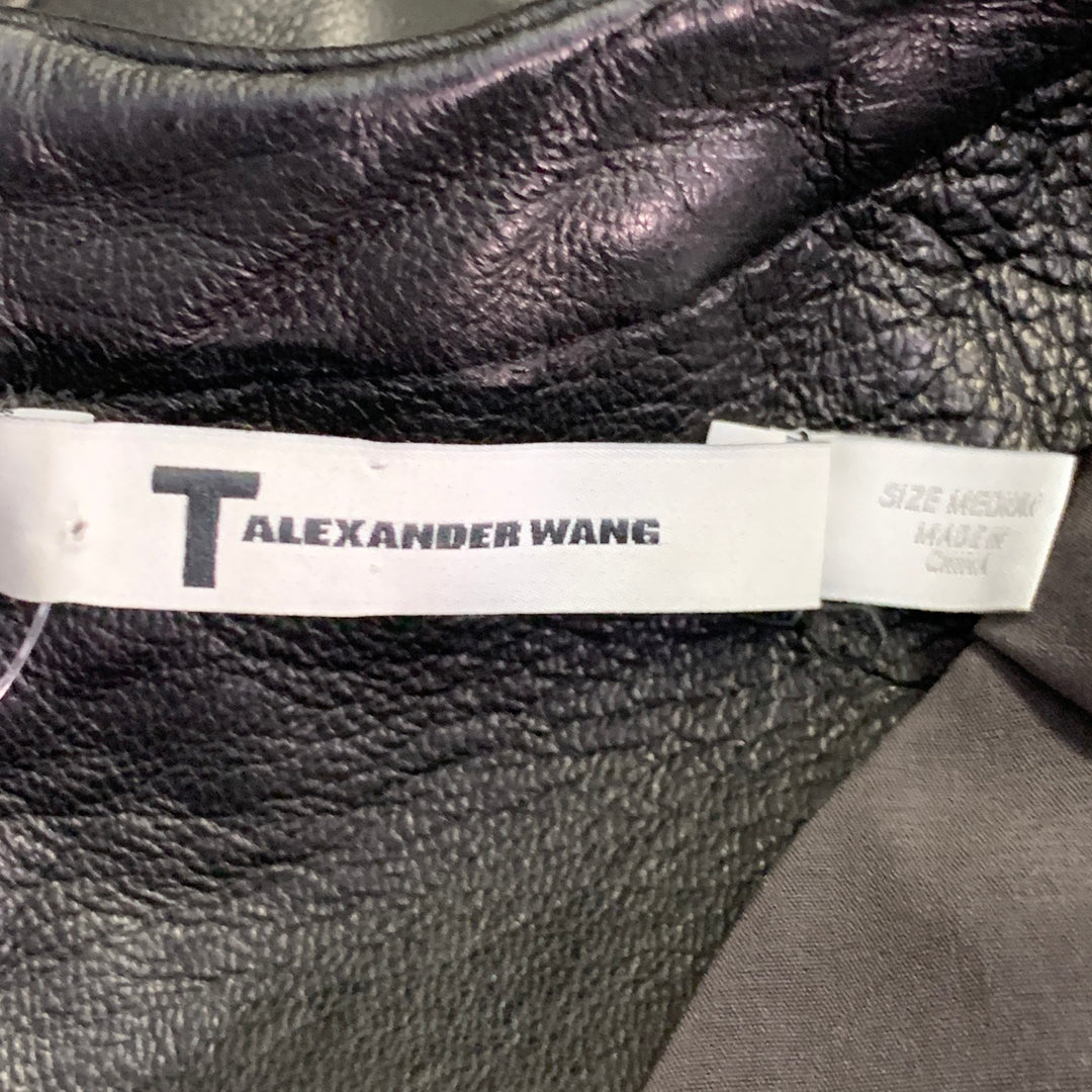 T by ALEXANDER WANG Size M Black Gold Lambskin Short Sleeve Back Zipper Casual Top