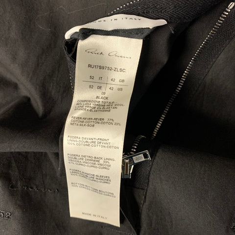 RICK OWENS Chest Size 42 Black Cotton &  Silk Shawl Lapel Sport Coat