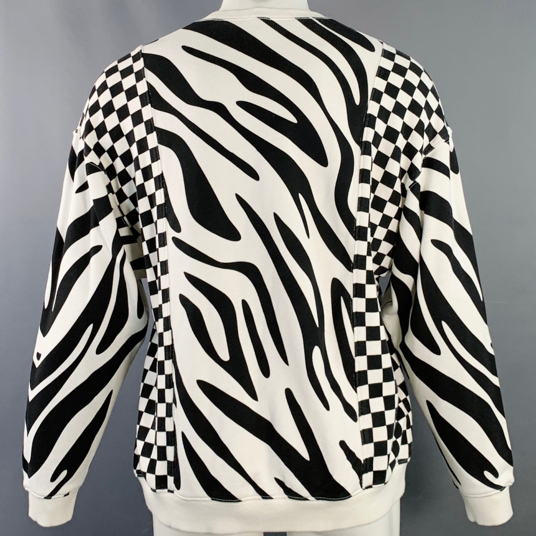 R13 SS22 Size S Black White Animal Print Checkered Cotton Oversized Crew Neck Sweatshirt