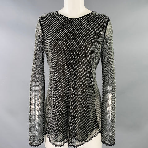CECILIA DE BUCOURT Size S Black Clear Mesh Beaded Sheer Dress Top