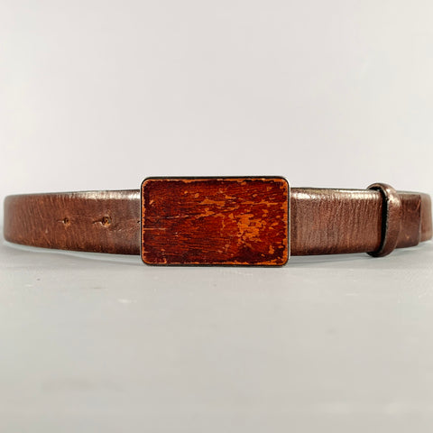 JIL SANDER Size 37 Brown Leather Wooden Buckle Belt