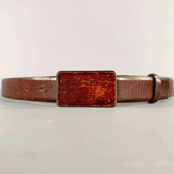 JIL SANDER Size 37 Brown Leather Wooden Buckle Belt