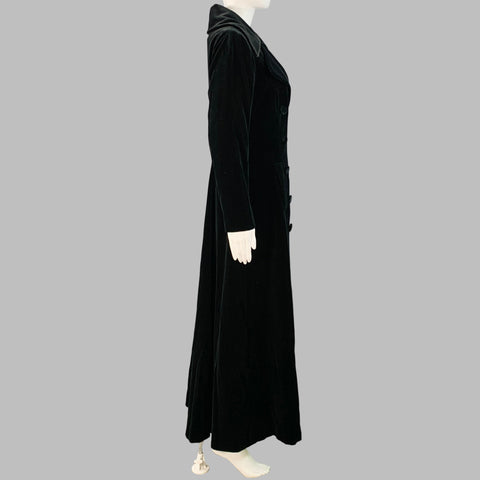 BIBA Size M Black Cotton Velvet Double Breasted Peak Lapel Trench Coat