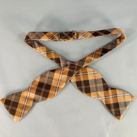 BEAU TIES LTD. Brown Blue Plaid Silk Bow Tie