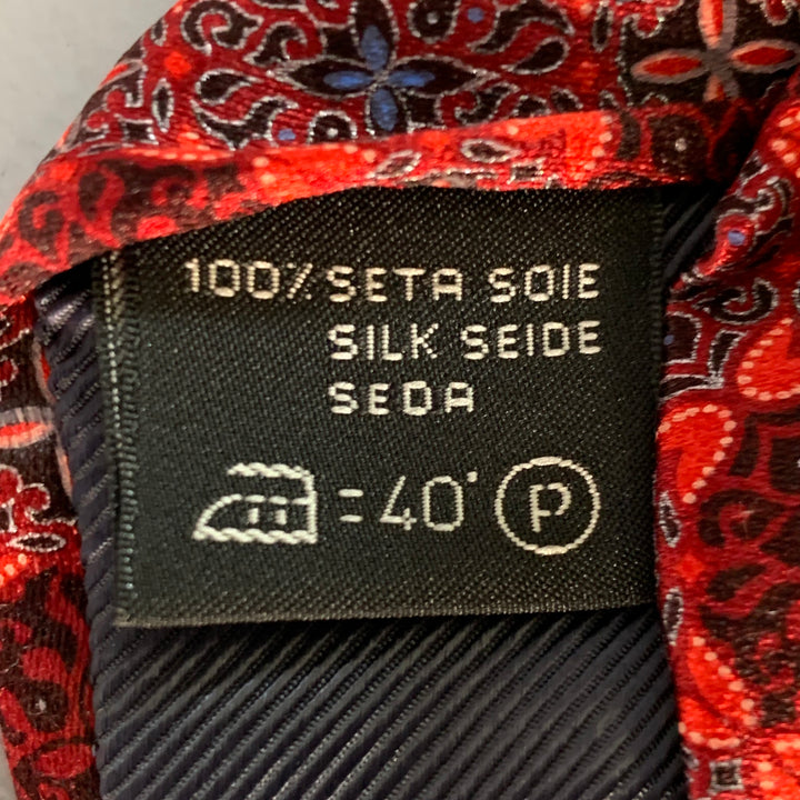 ERMENEGILDO ZEGNA Red Black Abstract Floral Silk Tie