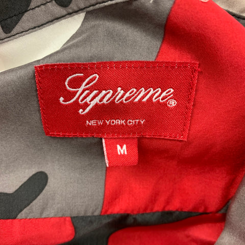 SUPREME SS19 Collection Size M Red Grey Camouflage Silk Button Up Long Sleeve Shirt