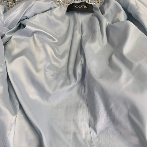 TOCCIN(NY) Size XL Blue Khaki White Tweed Sequined Raw Edge Jacket