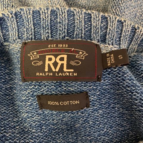 RRL by RALPH LAUREN Size S Blue Knitted Cotton Ribbed Sweater