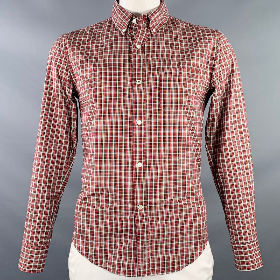 BAND OF OUTSIDERS Size L Red White Plaid Cotton Button Down Collar 