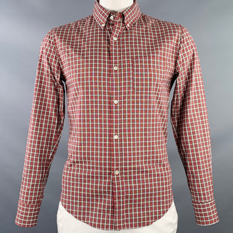 BAND OF OUTSIDERS Size L Red White Plaid Cotton Button Down Collar One Pocket Long Sleeve Shirt