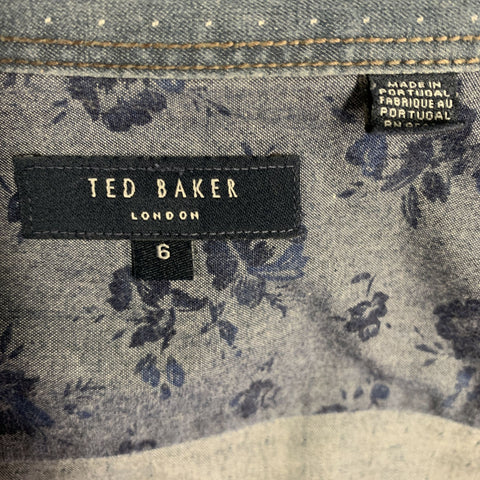 TED BAKER Size XXL Navy White Dots Cotton Long Sleeve Shirt