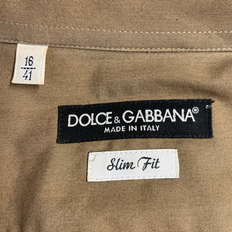 DOLCE & GABBANA Size M Tan Cotton Utility Long Sleeve Shirt