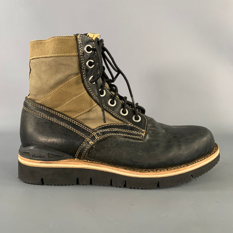 VISVIM Size 9.5 Black Olive Distressed Leather Canvas Lace Up Boots
