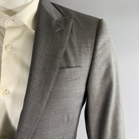 RALPH LAUREN SS2016 Chest Size 38 Grey White Pinstripe Wool Peak Lapel 31 30 Suit